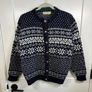 Vintage LL Bean Womens Medium Wool Fair Isle Nordic Cardigan Sweater USA Maine